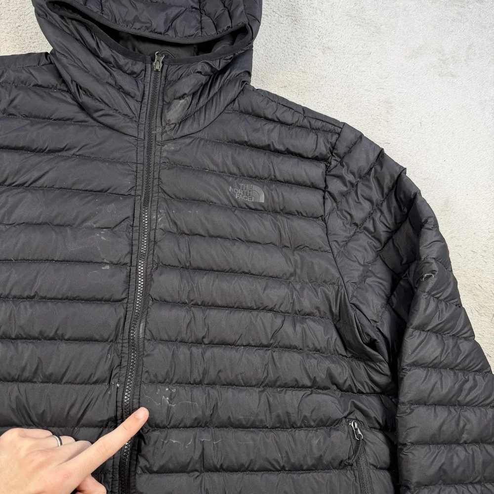 The North Face Jacket Mens 2XL Black Down Puffer 700 Stretch Hooded Full Zip